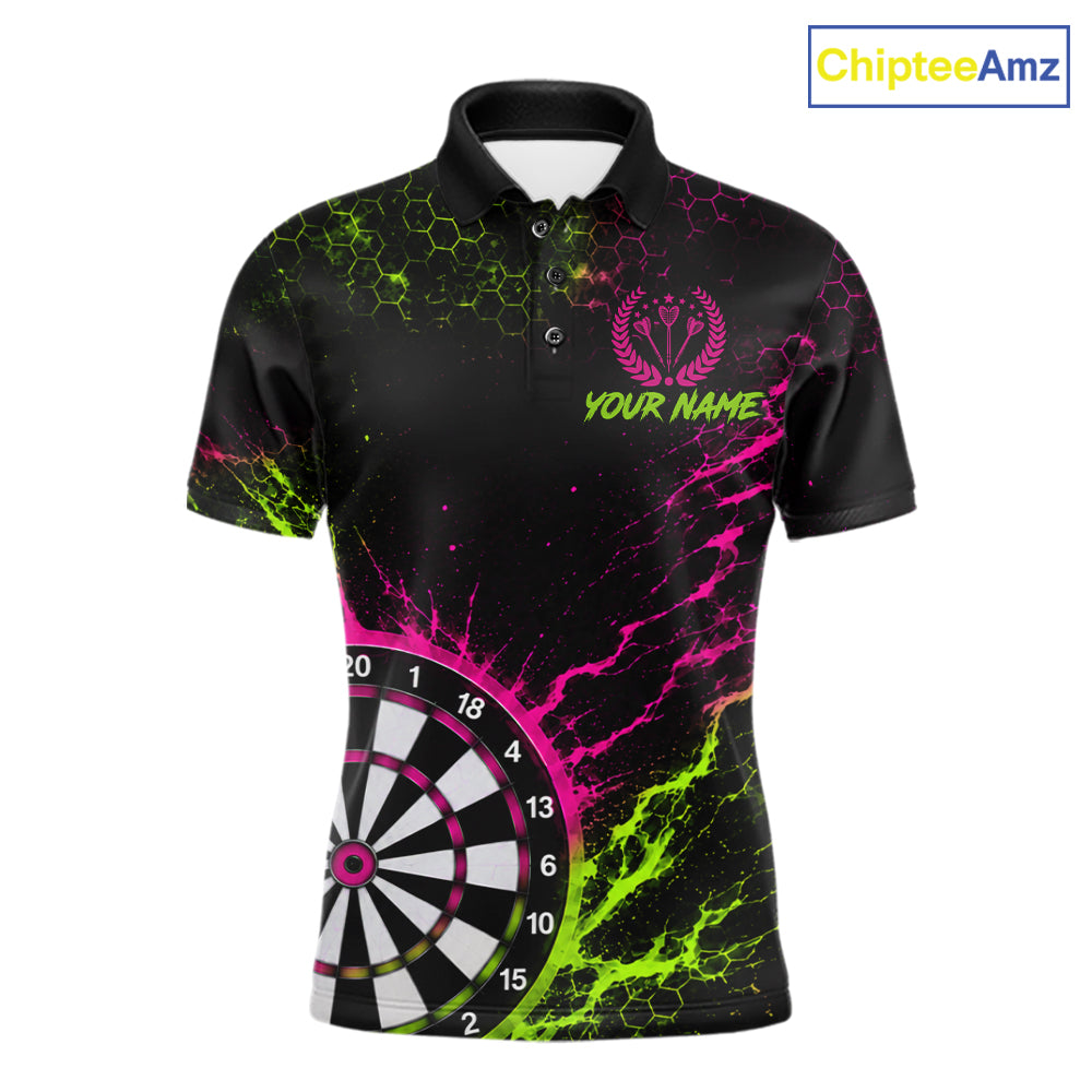 Neon Lime Green & Pink Splatter Dartboard Custom Funny Skunk Dart Shirts For Men Dart Team Jersey NYN4182