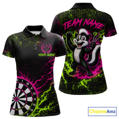 Neon Lime Green & Pink Splatter Dartboard Custom Funny Skunk Dart Shirts For Women Dart Team Jersey NYN4182