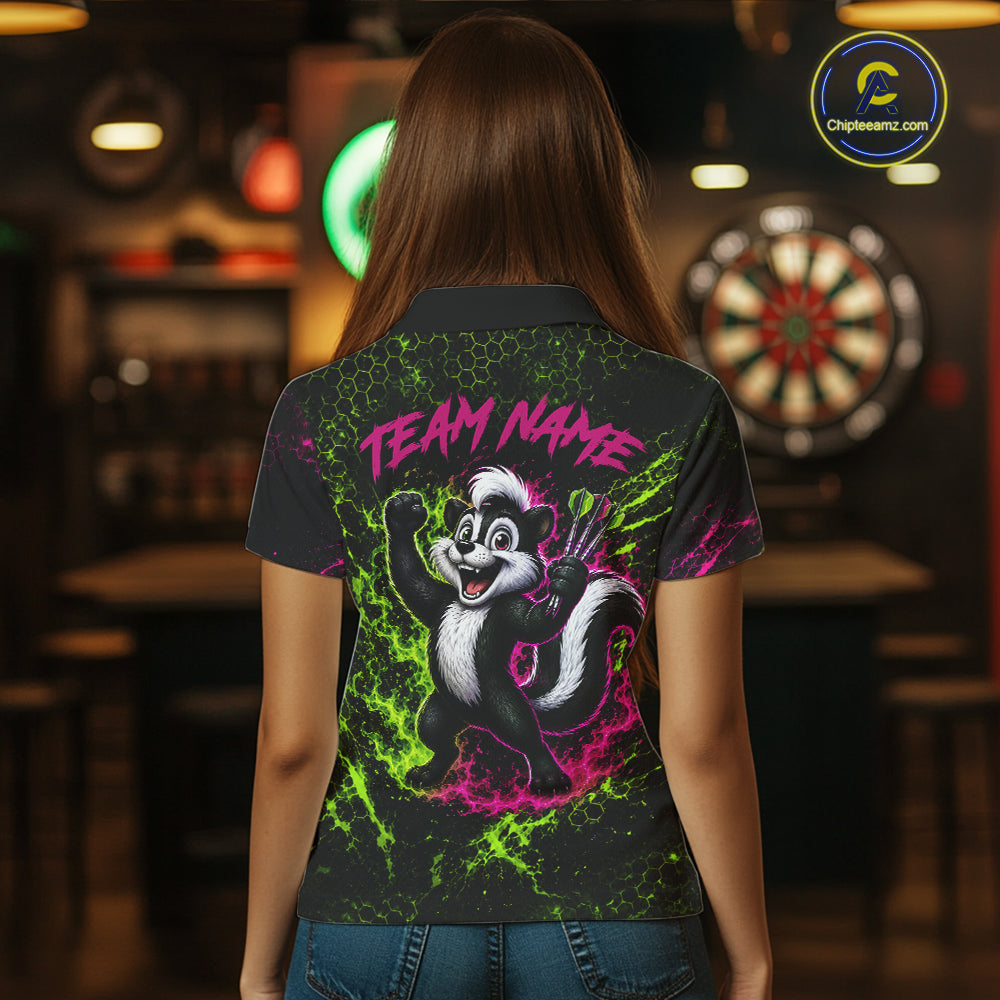 Neon Lime Green & Pink Splatter Dartboard Custom Funny Skunk Dart Shirts For Women Dart Team Jersey NYN4182