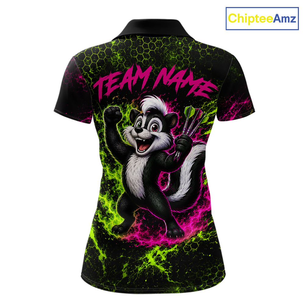 Neon Lime Green & Pink Splatter Dartboard Custom Funny Skunk Dart Shirts For Women Dart Team Jersey NYN4182
