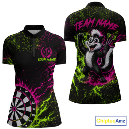 Neon Lime Green & Pink Splatter Dartboard Custom Funny Skunk Dart Shirts For Women Dart Team Jersey NYN4182