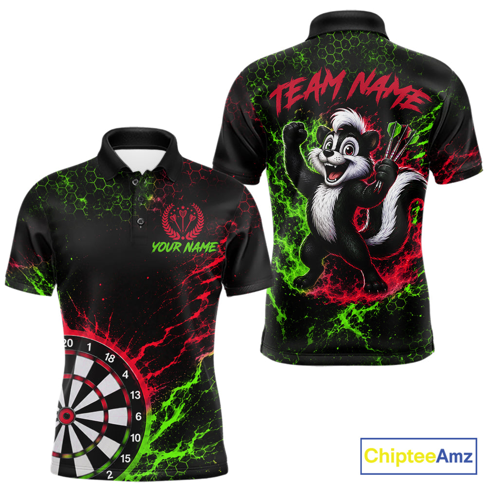 Neon Lime Green & Red Splatter Dartboard Custom Funny Skunk Dart Shirts For Men Dart Team Jersey NYN4183