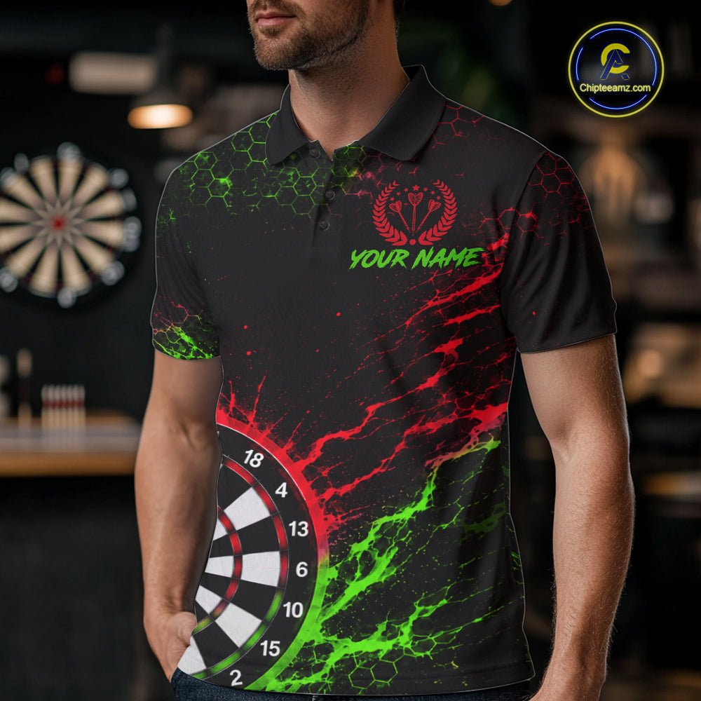 Neon Lime Green & Red Splatter Dartboard Custom Funny Skunk Dart Shirts For Men Dart Team Jersey NYN4183