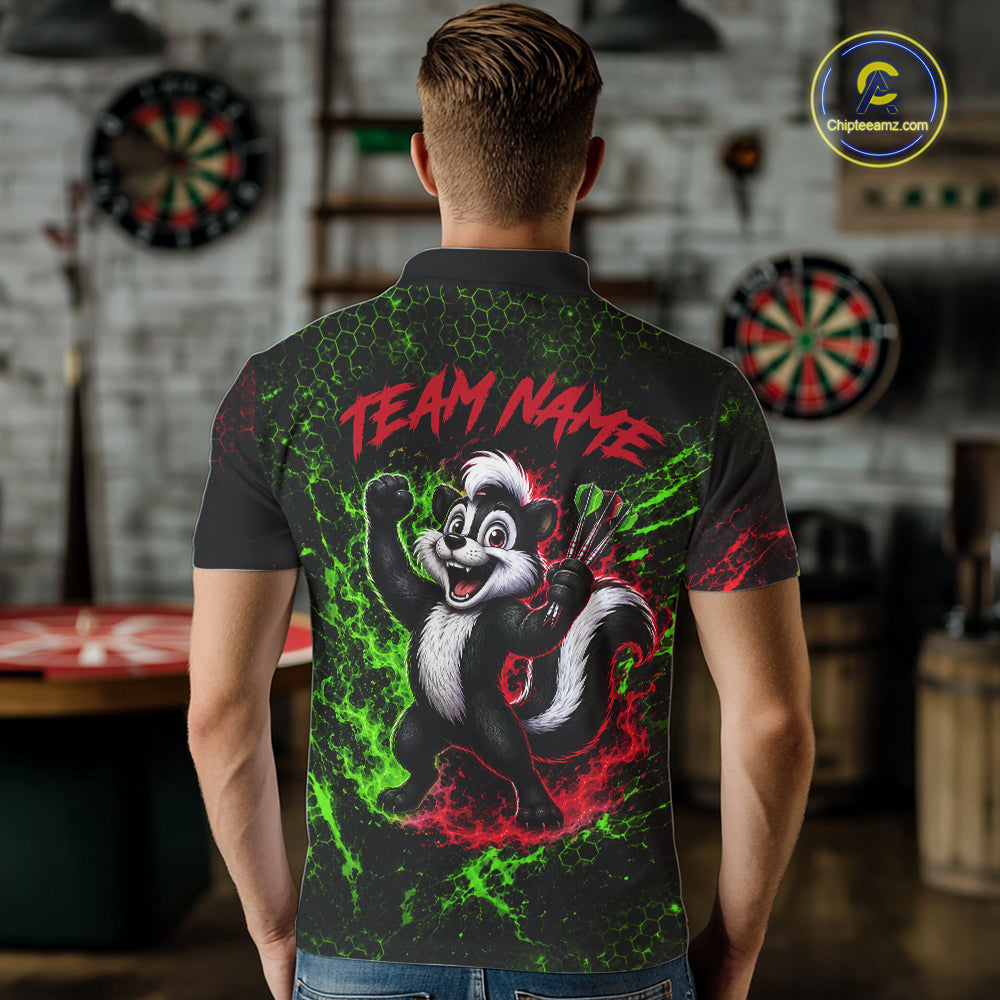 Neon Lime Green & Red Splatter Dartboard Custom Funny Skunk Dart Shirts For Men Dart Team Jersey NYN4183