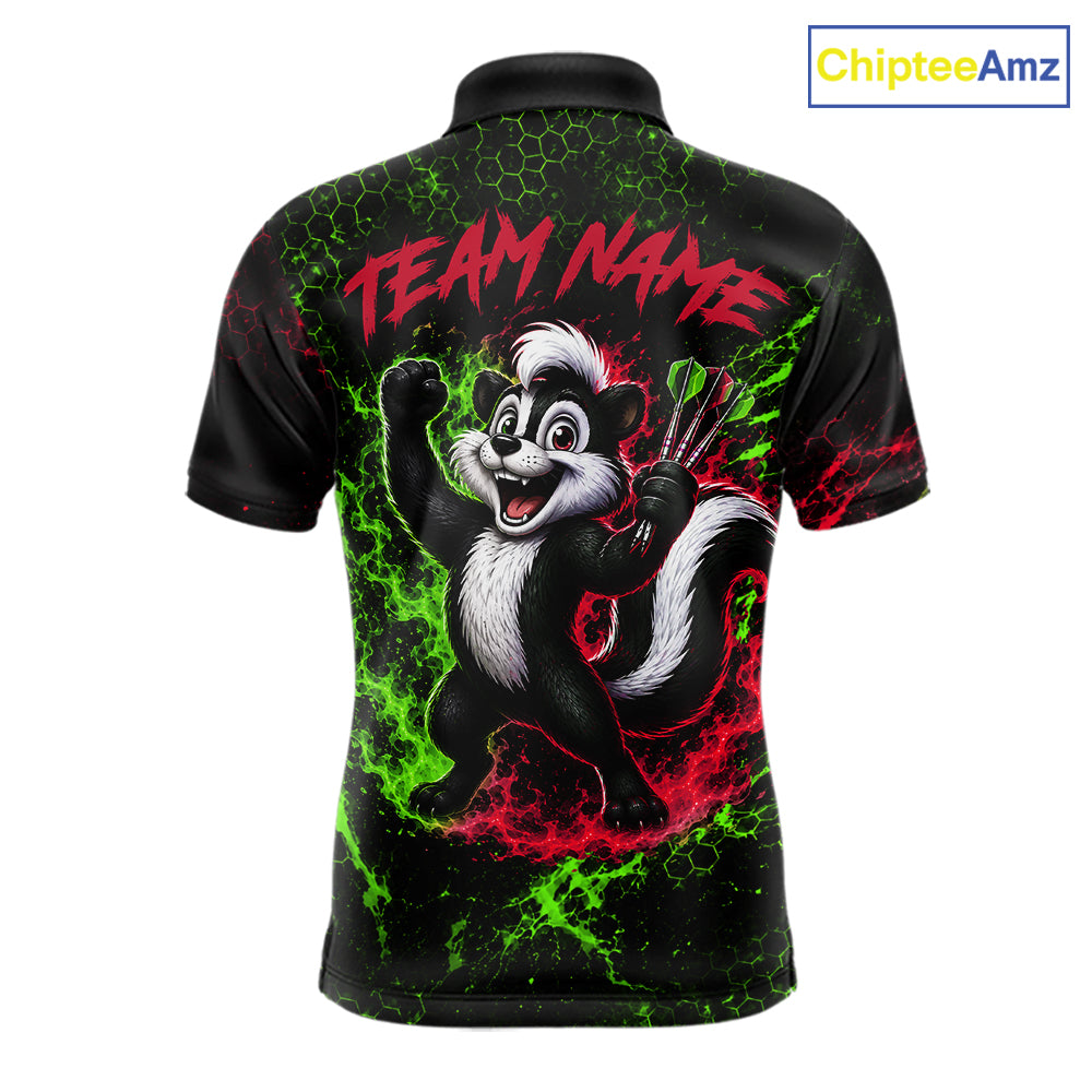 Neon Lime Green & Red Splatter Dartboard Custom Funny Skunk Dart Shirts For Men Dart Team Jersey NYN4183