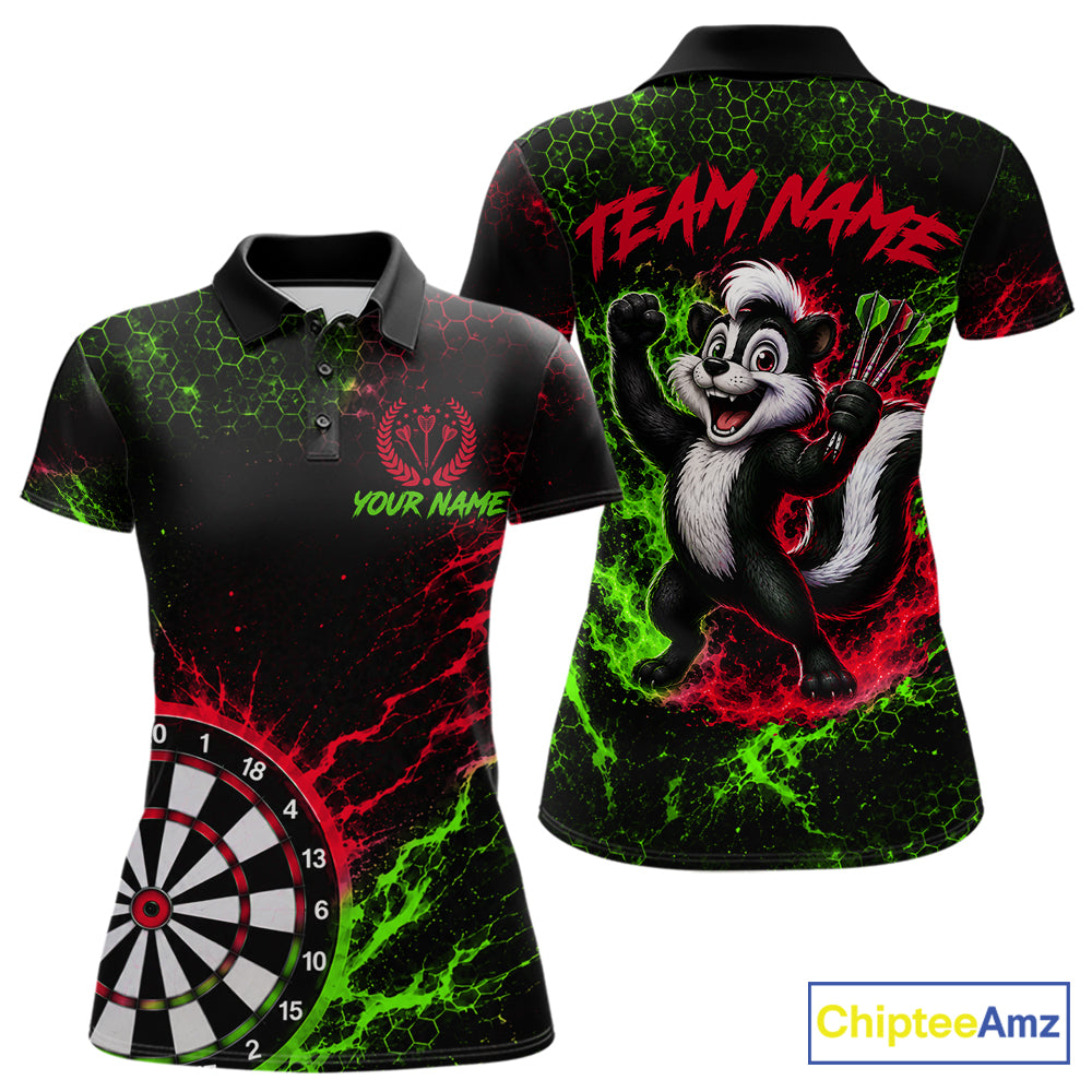 Neon Lime Green & Red Splatter Dartboard Custom Funny Skunk Dart Shirts For Women Dart Team Jersey NYN4183