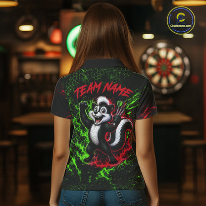Neon Lime Green & Red Splatter Dartboard Custom Funny Skunk Dart Shirts For Women Dart Team Jersey NYN4183