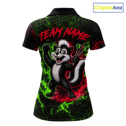 Neon Lime Green & Red Splatter Dartboard Custom Funny Skunk Dart Shirts For Women Dart Team Jersey NYN4183