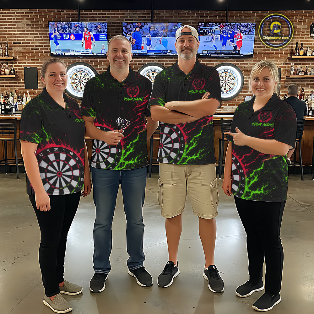 Neon Lime Green & Red Splatter Dartboard Custom Funny Skunk Dart Shirts For Women Dart Team Jersey NYN4183