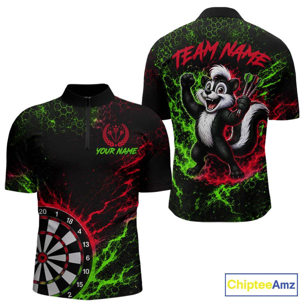 Neon Lime Green & Red Splatter Dartboard Custom Funny Skunk Dart Shirts For Men Dart Team Jersey NYN4183