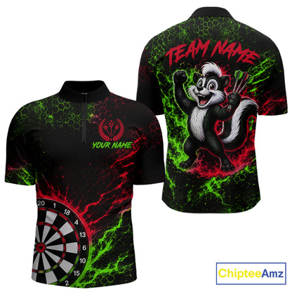 Neon Lime Green & Red Splatter Dartboard Custom Funny Skunk Dart Shirts For Men Dart Team Jersey NYN4183