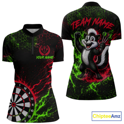 Neon Lime Green & Red Splatter Dartboard Custom Funny Skunk Dart Shirts For Women Dart Team Jersey NYN4183