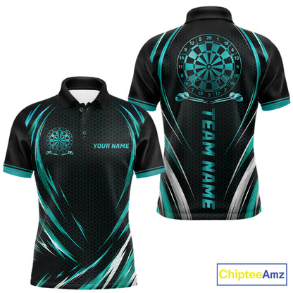 Black And Teal Thunder Darts Custom Dart Polo Quarter-Zip Shirts For Men Hexagon Dart Team Jersey NYN4184