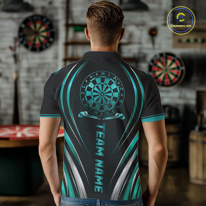 Black And Teal Thunder Darts Custom Dart Polo Quarter-Zip Shirts For Men Hexagon Dart Team Jersey NYN4184