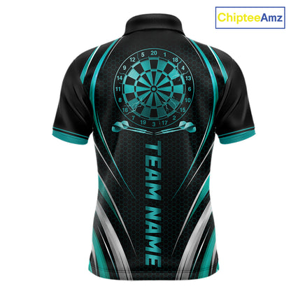 Black And Teal Thunder Darts Custom Dart Polo Quarter-Zip Shirts For Men Hexagon Dart Team Jersey NYN4184