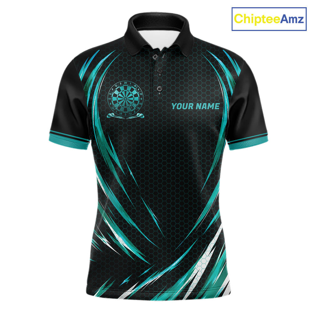 Black And Teal Thunder Darts Custom Dart Polo Quarter-Zip Shirts For Men Hexagon Dart Team Jersey NYN4184