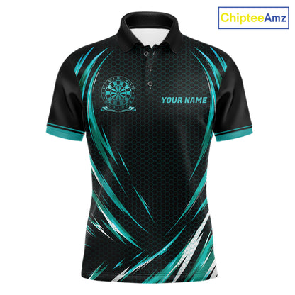 Black And Teal Thunder Darts Custom Dart Polo Quarter-Zip Shirts For Men Hexagon Dart Team Jersey NYN4184