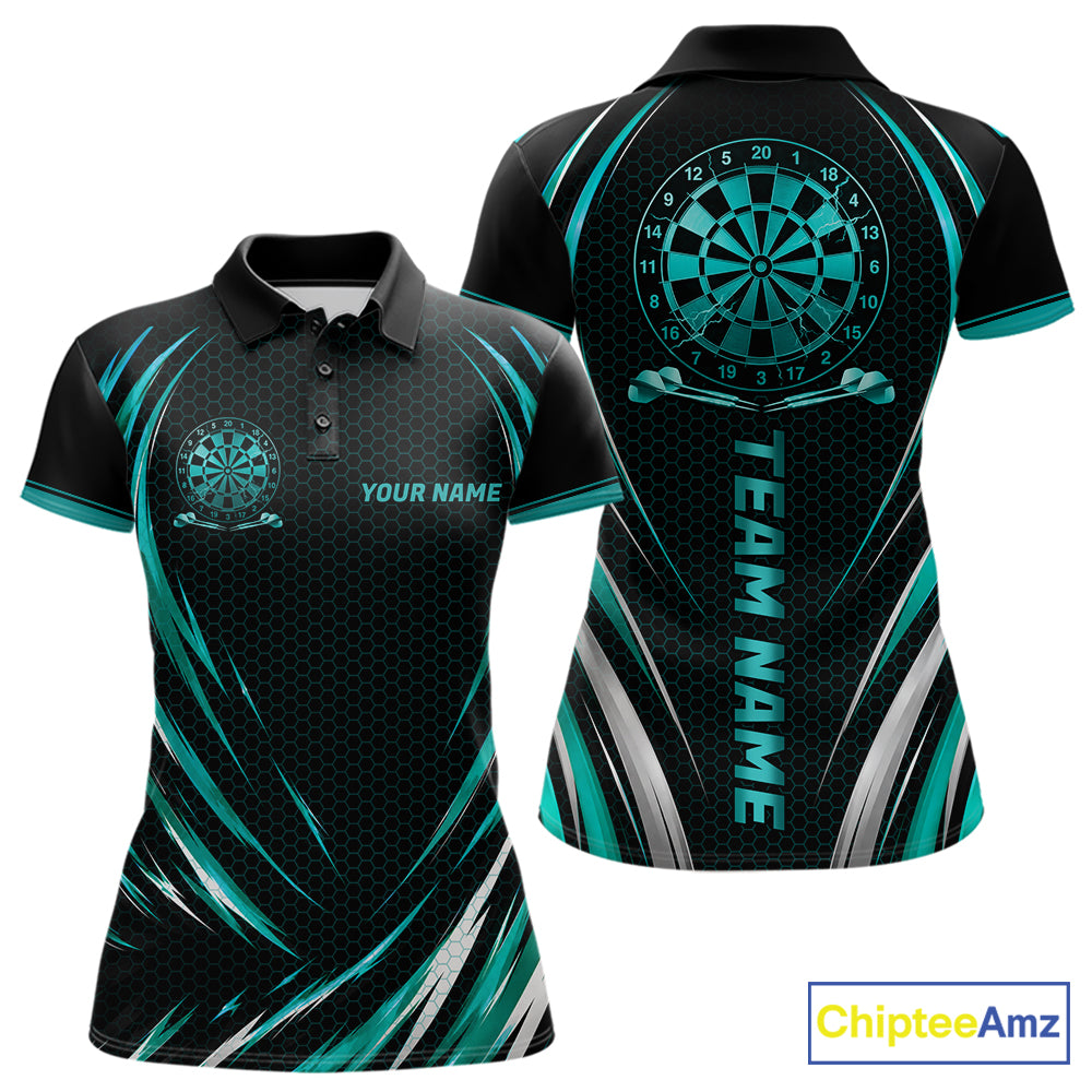 Black And Teal Thunder Darts Custom Dart Polo Quarter-Zip Shirts For Women Hexagon Dart Team Jersey NYN4184