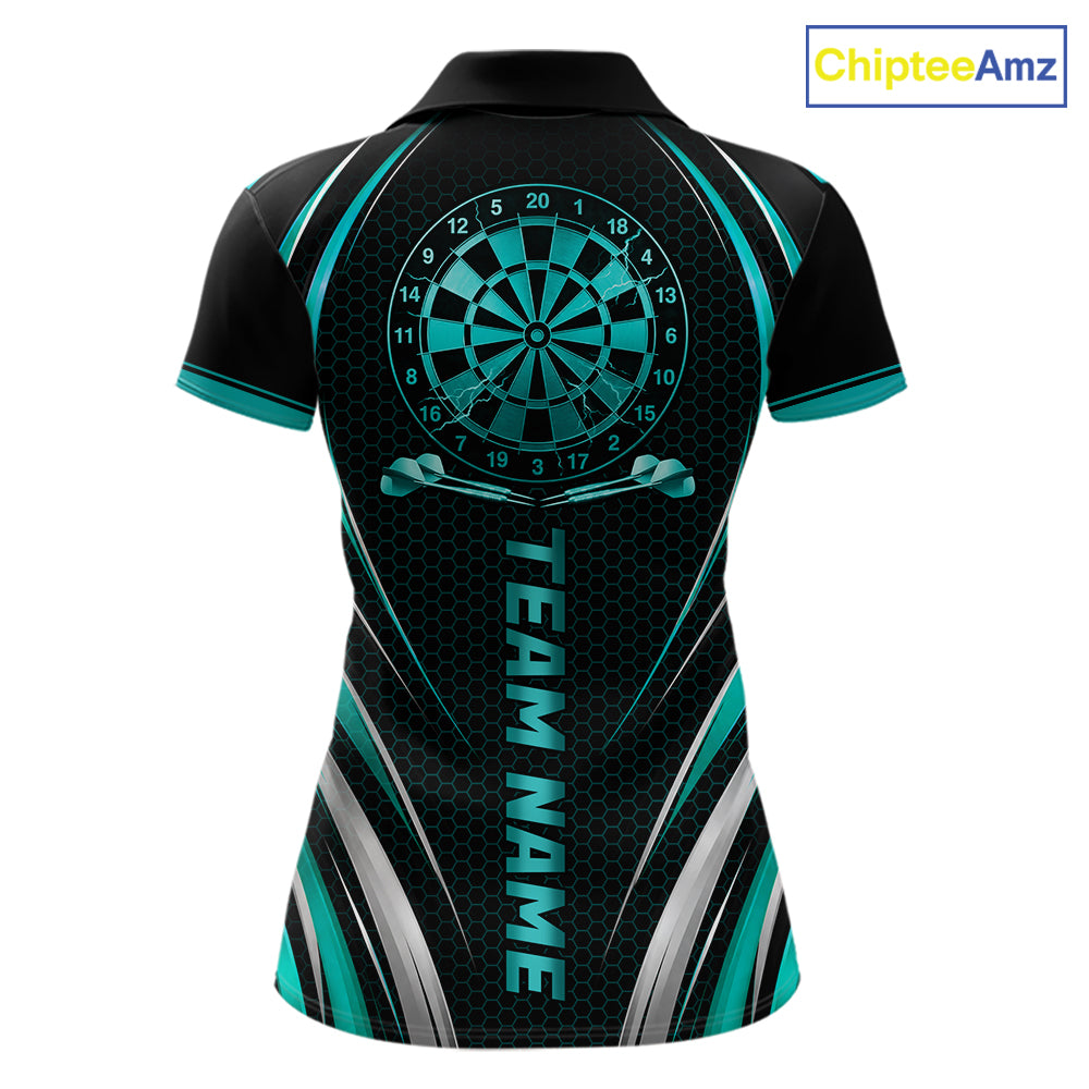 Black And Teal Thunder Darts Custom Dart Polo Quarter-Zip Shirts For Women Hexagon Dart Team Jersey NYN4184