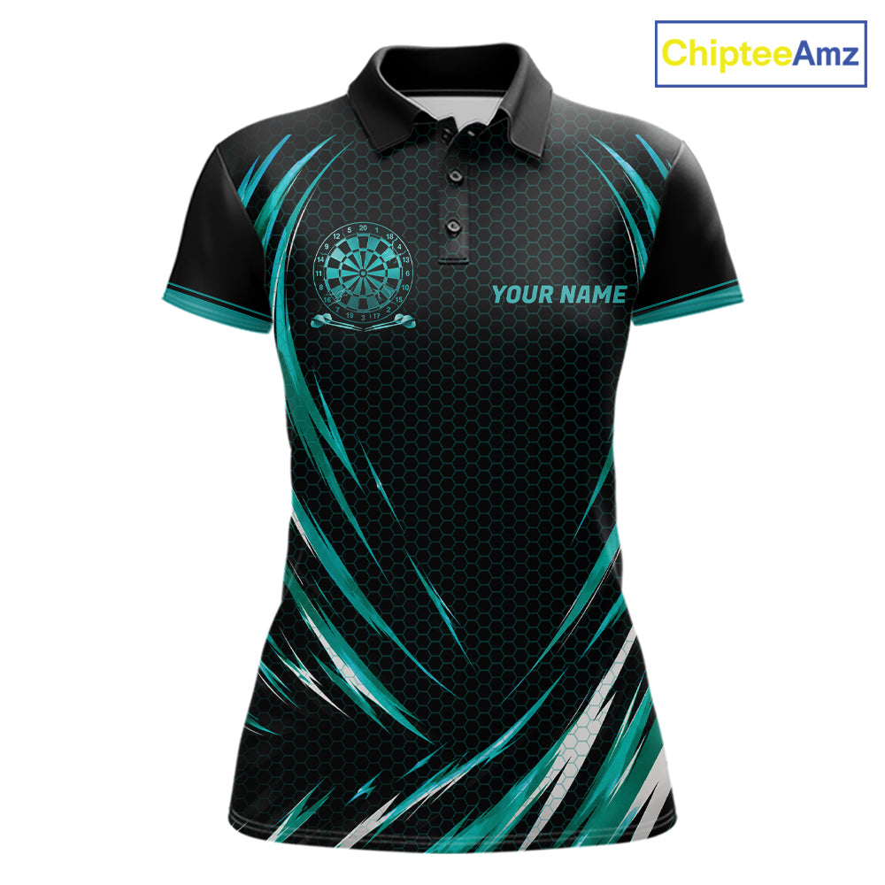 Black And Teal Thunder Darts Custom Dart Polo Quarter-Zip Shirts For Women Hexagon Dart Team Jersey NYN4184