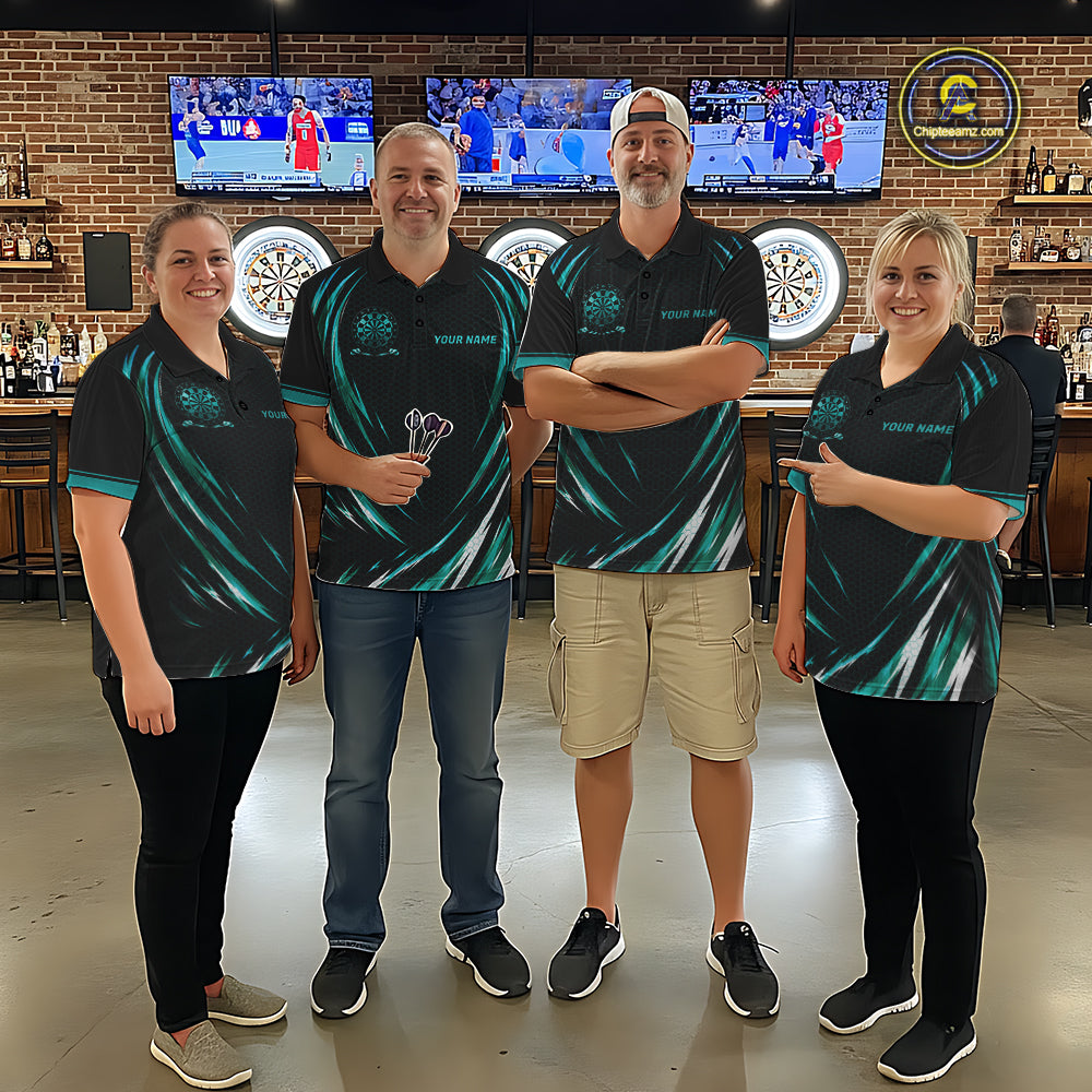 Black And Teal Thunder Darts Custom Dart Polo Quarter-Zip Shirts For Women Hexagon Dart Team Jersey NYN4184