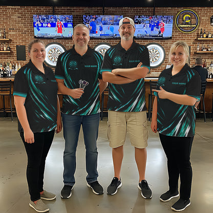 Black And Teal Thunder Darts Custom Dart Polo Quarter-Zip Shirts For Women Hexagon Dart Team Jersey NYN4184