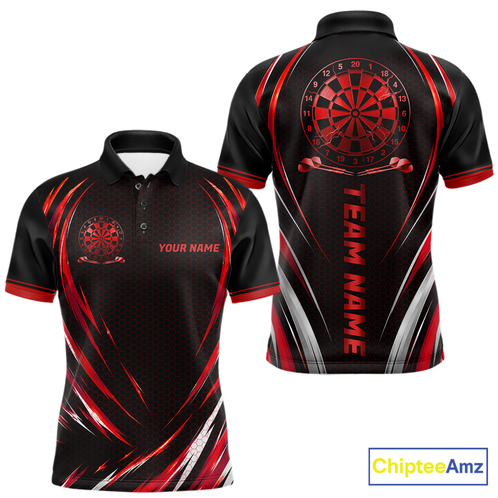 Black And Red Thunder Darts Custom Dart Polo Quarter-Zip Shirts For Men Hexagon Dart Team Jersey NYN4185
