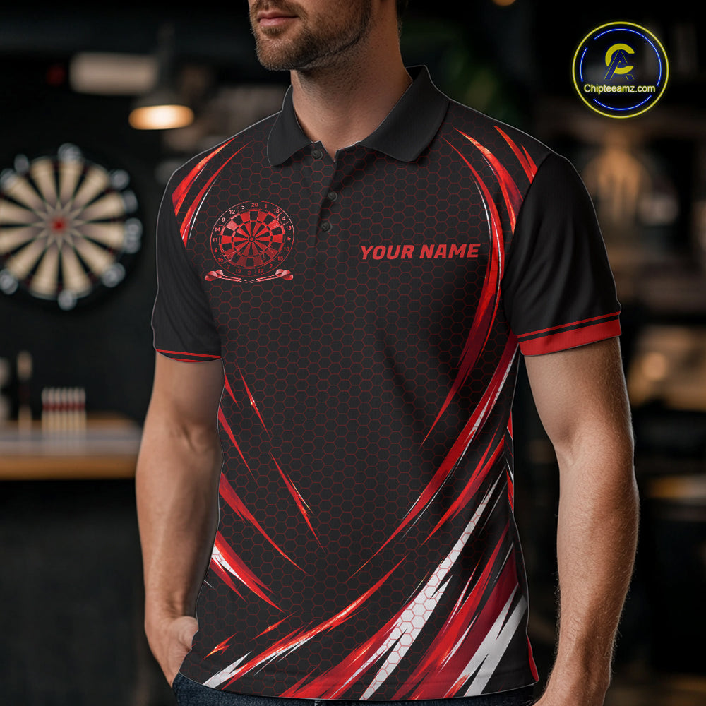 Black And Red Thunder Darts Custom Dart Polo Quarter-Zip Shirts For Men Hexagon Dart Team Jersey NYN4185