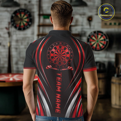Black And Red Thunder Darts Custom Dart Polo Quarter-Zip Shirts For Men Hexagon Dart Team Jersey NYN4185