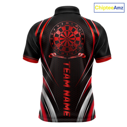 Black And Red Thunder Darts Custom Dart Polo Quarter-Zip Shirts For Men Hexagon Dart Team Jersey NYN4185