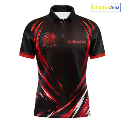 Black And Red Thunder Darts Custom Dart Polo Quarter-Zip Shirts For Men Hexagon Dart Team Jersey NYN4185