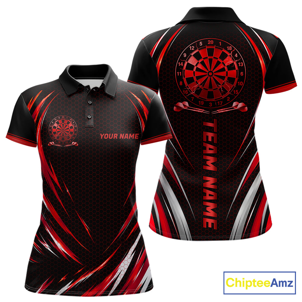 Black And Red Thunder Darts Custom Dart Polo Quarter-Zip Shirts For Women Hexagon Dart Team Jersey NYN4185