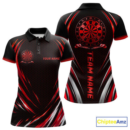 Black And Red Thunder Darts Custom Dart Polo Quarter-Zip Shirts For Women Hexagon Dart Team Jersey NYN4185