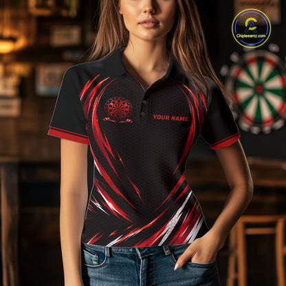 Black And Red Thunder Darts Custom Dart Polo Quarter-Zip Shirts For Women Hexagon Dart Team Jersey NYN4185