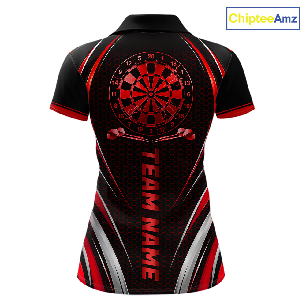Black And Red Thunder Darts Custom Dart Polo Quarter-Zip Shirts For Women Hexagon Dart Team Jersey NYN4185