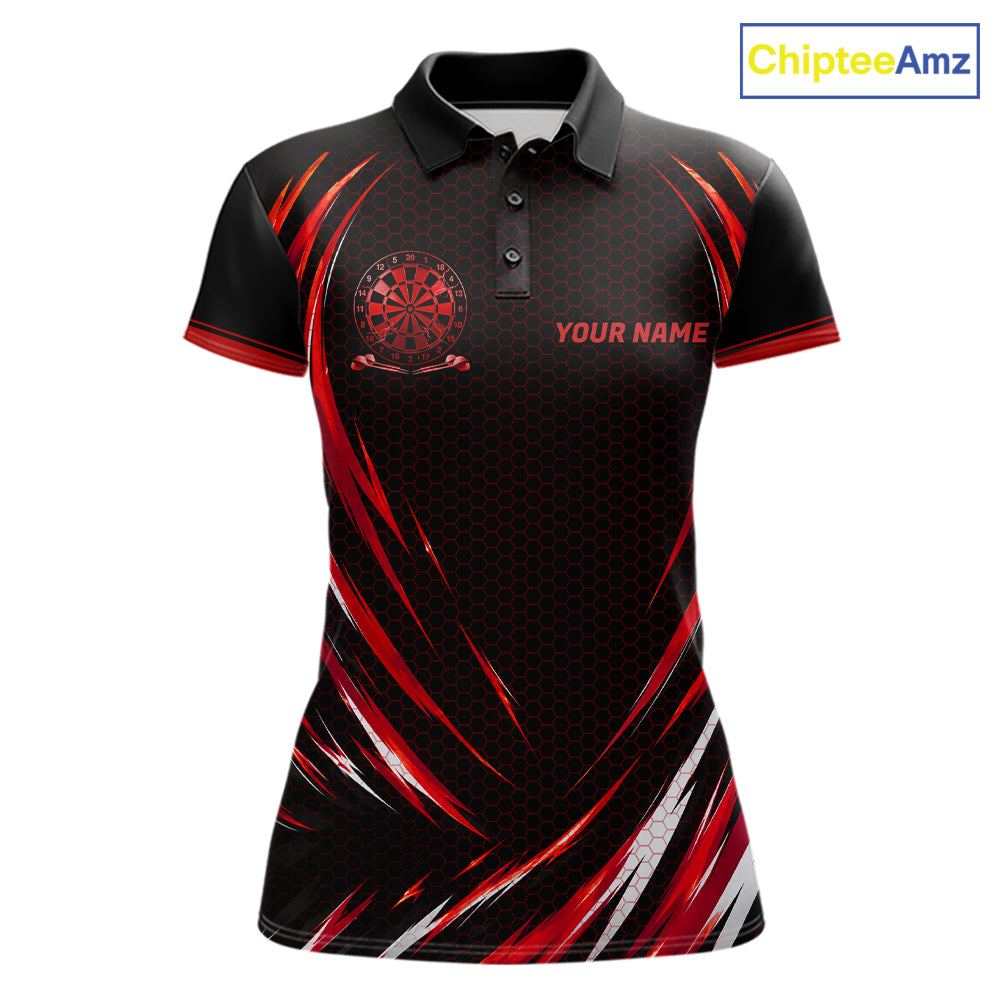 Black And Red Thunder Darts Custom Dart Polo Quarter-Zip Shirts For Women Hexagon Dart Team Jersey NYN4185