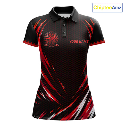 Black And Red Thunder Darts Custom Dart Polo Quarter-Zip Shirts For Women Hexagon Dart Team Jersey NYN4185