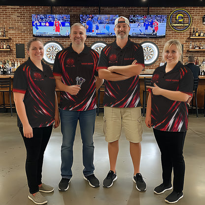 Black And Red Thunder Darts Custom Dart Polo Quarter-Zip Shirts For Women Hexagon Dart Team Jersey NYN4185