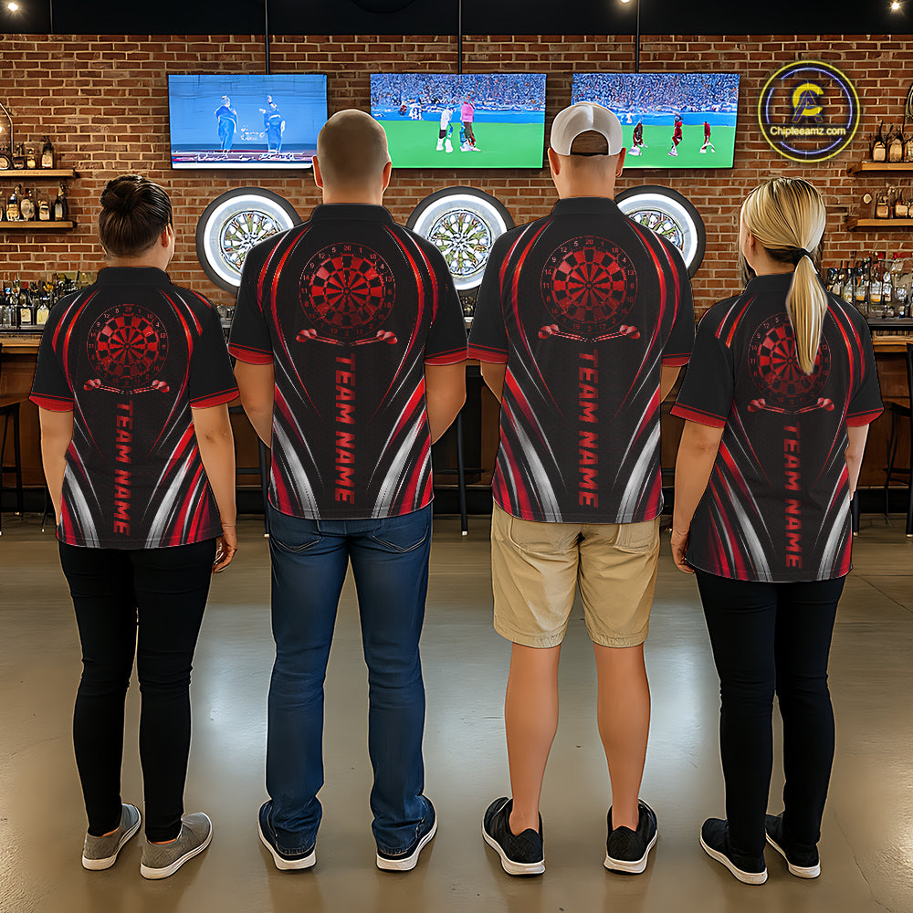 Black And Red Thunder Darts Custom Dart Polo Quarter-Zip Shirts For Women Hexagon Dart Team Jersey NYN4185