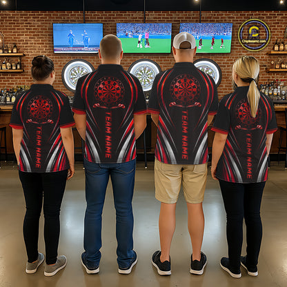 Black And Red Thunder Darts Custom Dart Polo Quarter-Zip Shirts For Women Hexagon Dart Team Jersey NYN4185