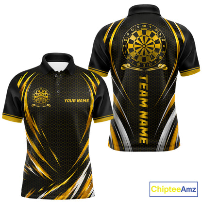Black And Gold Thunder Darts Custom Dart Polo Quarter-Zip Shirts For Men Hexagon Dart Team Jersey NYN4186