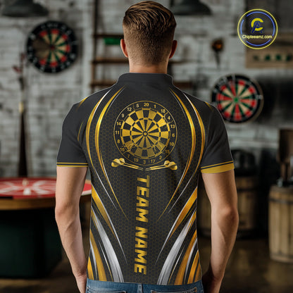 Black And Gold Thunder Darts Custom Dart Polo Quarter-Zip Shirts For Men Hexagon Dart Team Jersey NYN4186
