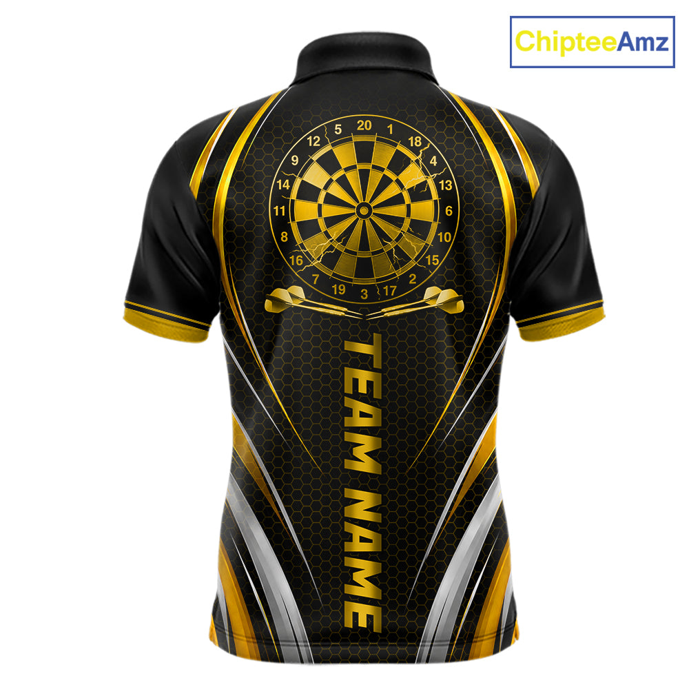 Black And Gold Thunder Darts Custom Dart Polo Quarter-Zip Shirts For Men Hexagon Dart Team Jersey NYN4186