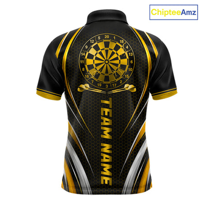 Black And Gold Thunder Darts Custom Dart Polo Quarter-Zip Shirts For Men Hexagon Dart Team Jersey NYN4186