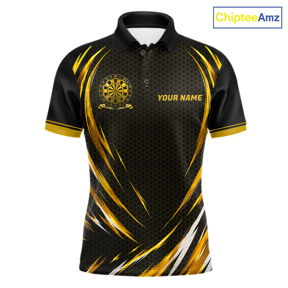 Black And Gold Thunder Darts Custom Dart Polo Quarter-Zip Shirts For Men Hexagon Dart Team Jersey NYN4186