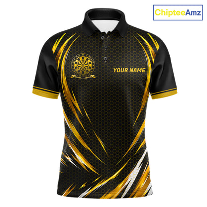Black And Gold Thunder Darts Custom Dart Polo Quarter-Zip Shirts For Men Hexagon Dart Team Jersey NYN4186