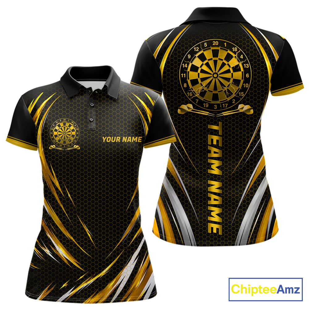 Black And Gold Thunder Darts Custom Dart Polo Quarter-Zip Shirts For Women Hexagon Dart Team Jersey NYN4186