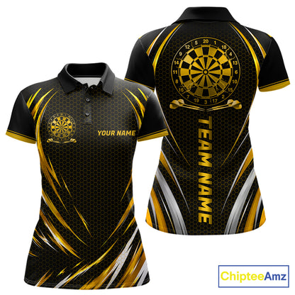 Black And Gold Thunder Darts Custom Dart Polo Quarter-Zip Shirts For Women Hexagon Dart Team Jersey NYN4186