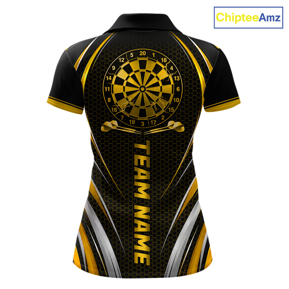 Black And Gold Thunder Darts Custom Dart Polo Quarter-Zip Shirts For Women Hexagon Dart Team Jersey NYN4186