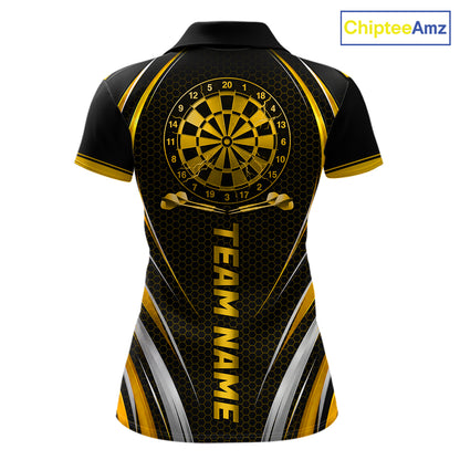 Black And Gold Thunder Darts Custom Dart Polo Quarter-Zip Shirts For Women Hexagon Dart Team Jersey NYN4186